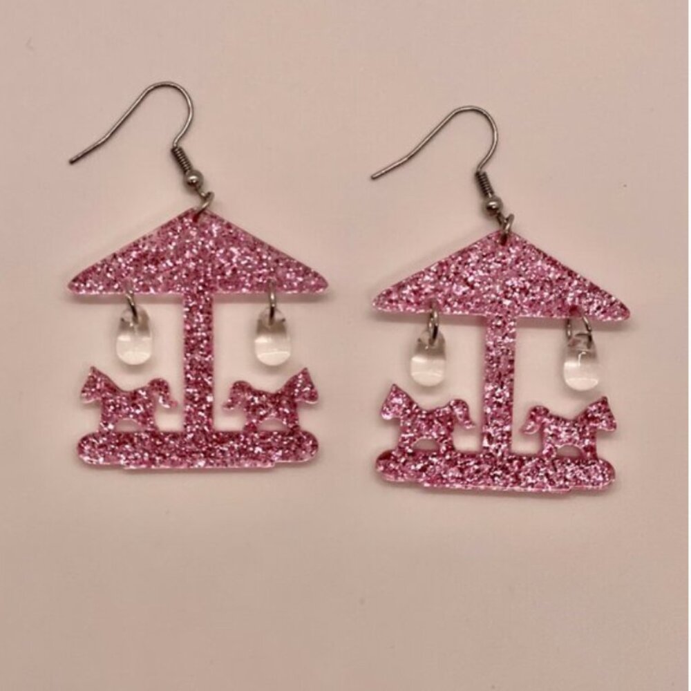 ⭐❤️ FREE Carousel Game Horse Shimmer Hipster Hippie Art Artsy Chic Glam Earrings
